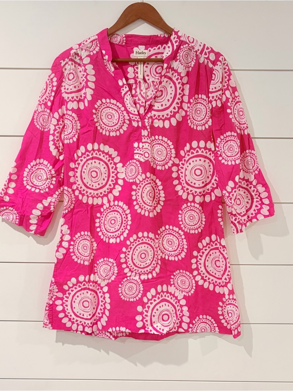 Hatley Pink Medallion Tunic Dress Cover Up Boho Coastal Preppy L Resortwear